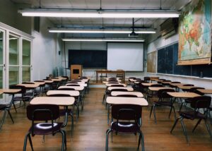 Well equipped classroom with students desks neatly in rows, the norm at private schools in Johannesburg