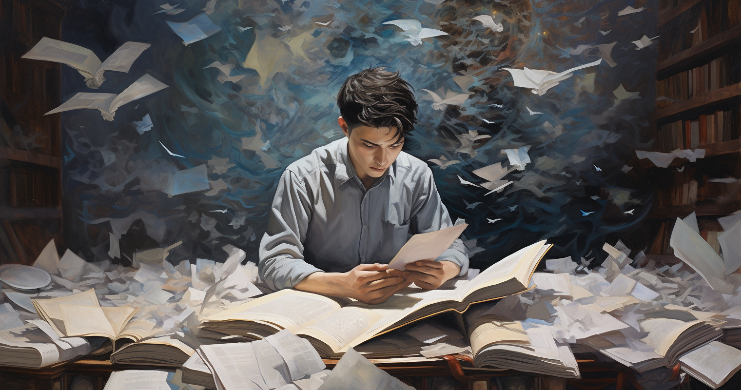 A boy reading books