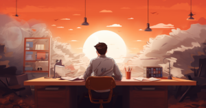 A student sitting on his desk and doing some schoolwork