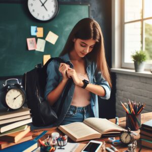 A student studying in class