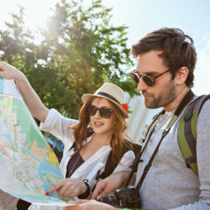 tourists looking at a map